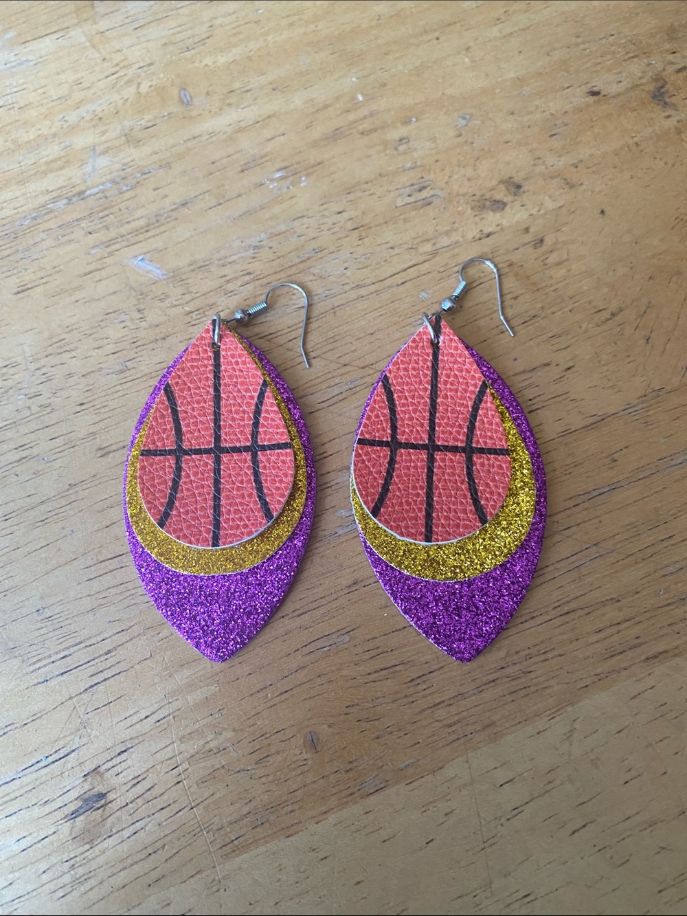Purple and gold  Basketball Teardrop Earrings